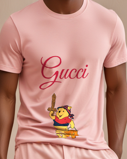 Blush Pink Pirate Pooh Holding Sword And Pumpkin Graphic T-Shirt - model wearing view