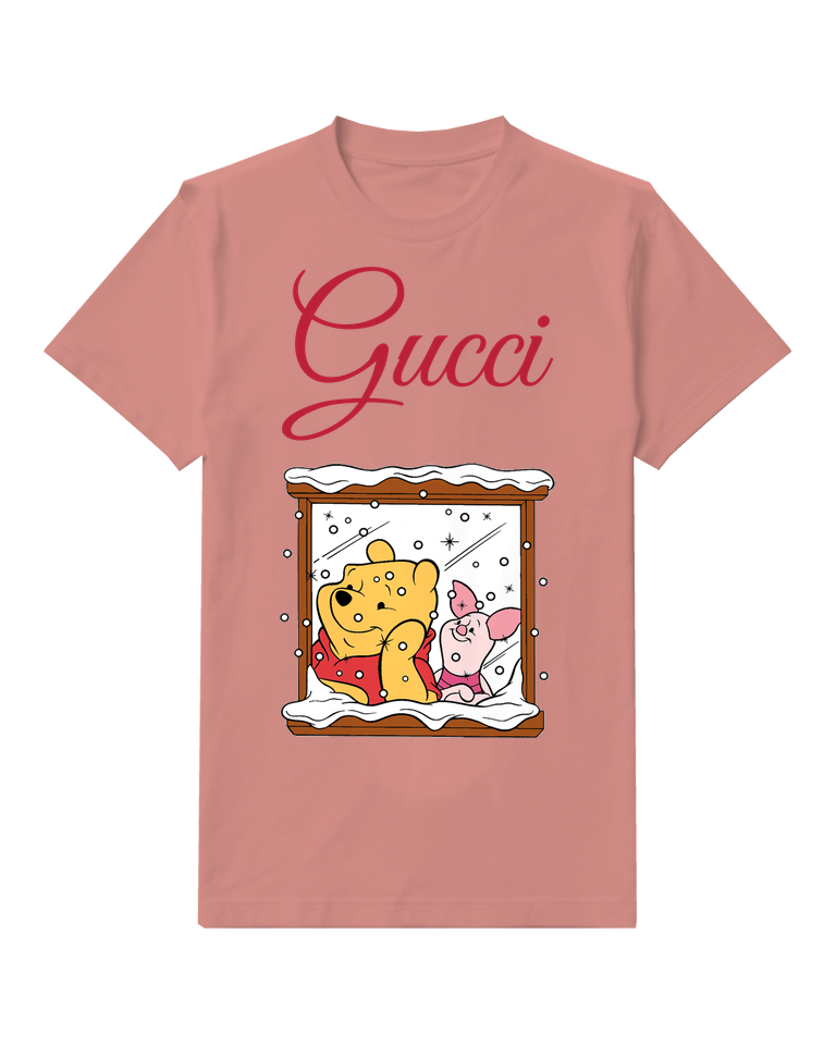 Blush Pink Piglet Sits Beside Pooh In Snowy Window Graphic T-Shirt - front product view