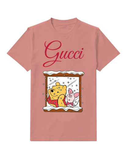 Blush Pink Piglet Sits Beside Pooh In Snowy Window Graphic T-Shirt - front product view