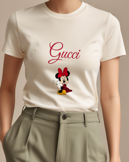 Ivory Minnie Mouse Holding A Flower Graphic T-Shirt - model wearing view