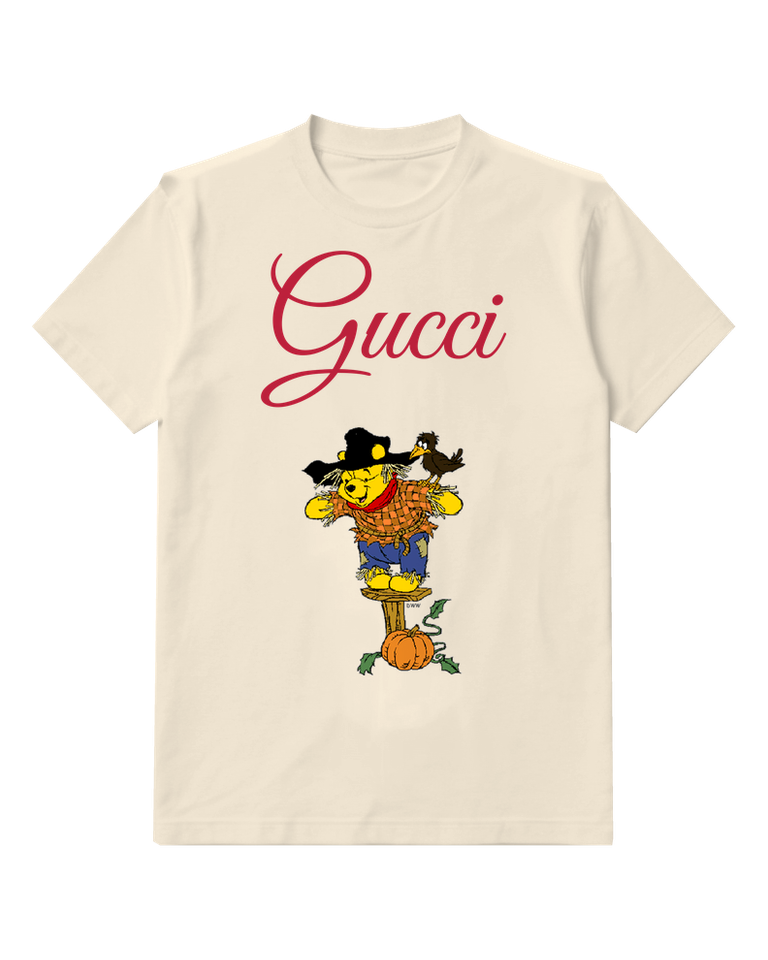 Ivory Scarecrow Bear With Crow On Shoulder Graphic T-Shirt - front product view