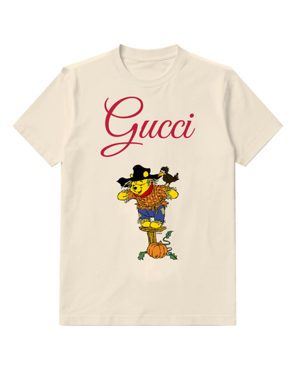 Ivory Scarecrow Bear With Crow On Shoulder Graphic T-Shirt - front product view