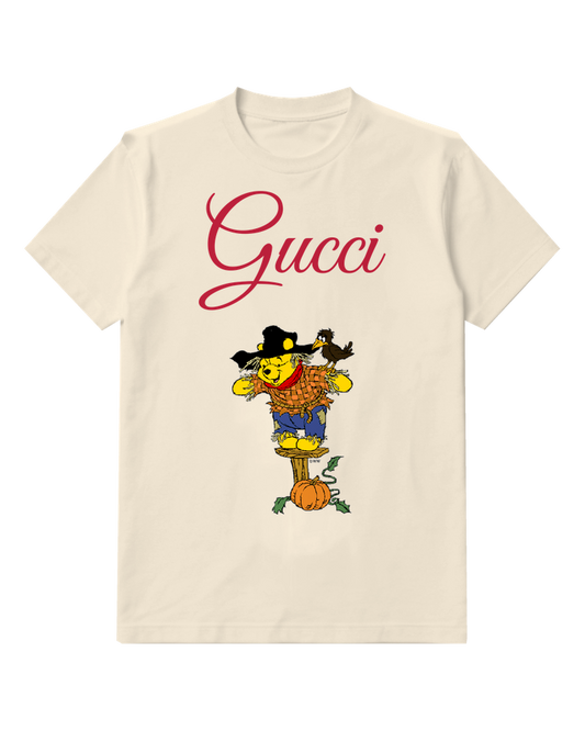 Ivory Scarecrow Bear With Crow On Shoulder Graphic T-Shirt - front product view