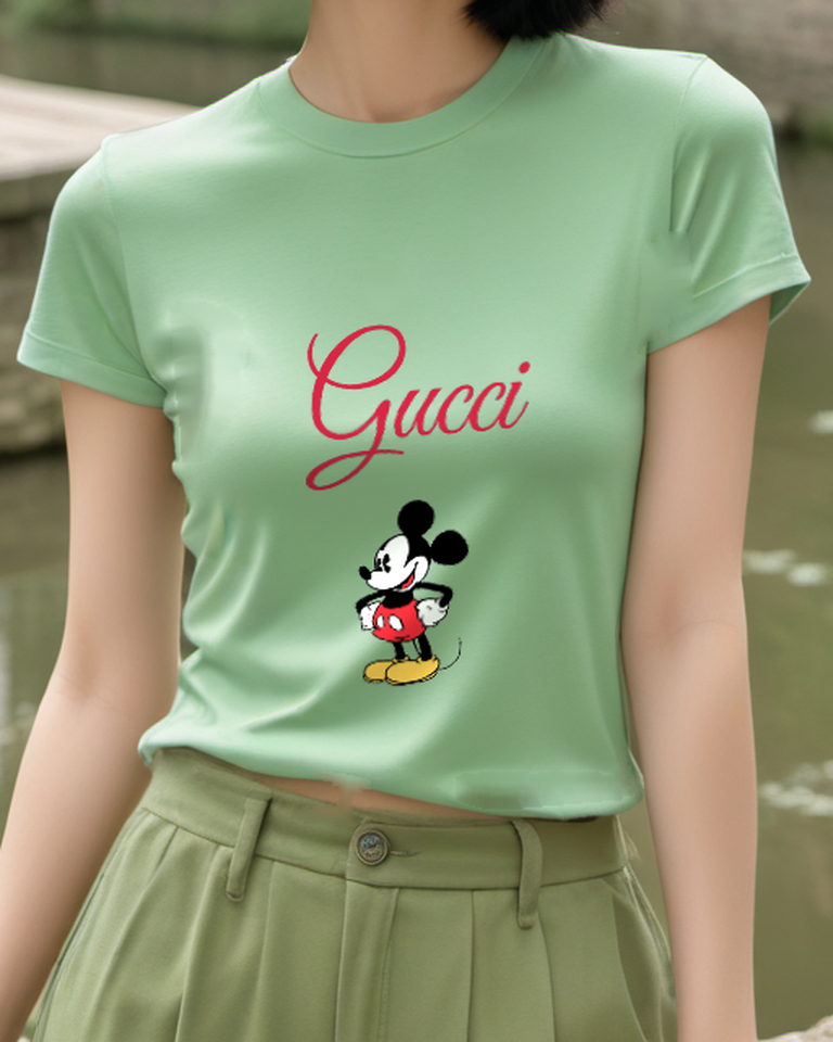 Sage Green Classic Mickey Mouse Standing Confidently Graphic T-Shirt - model wearing view