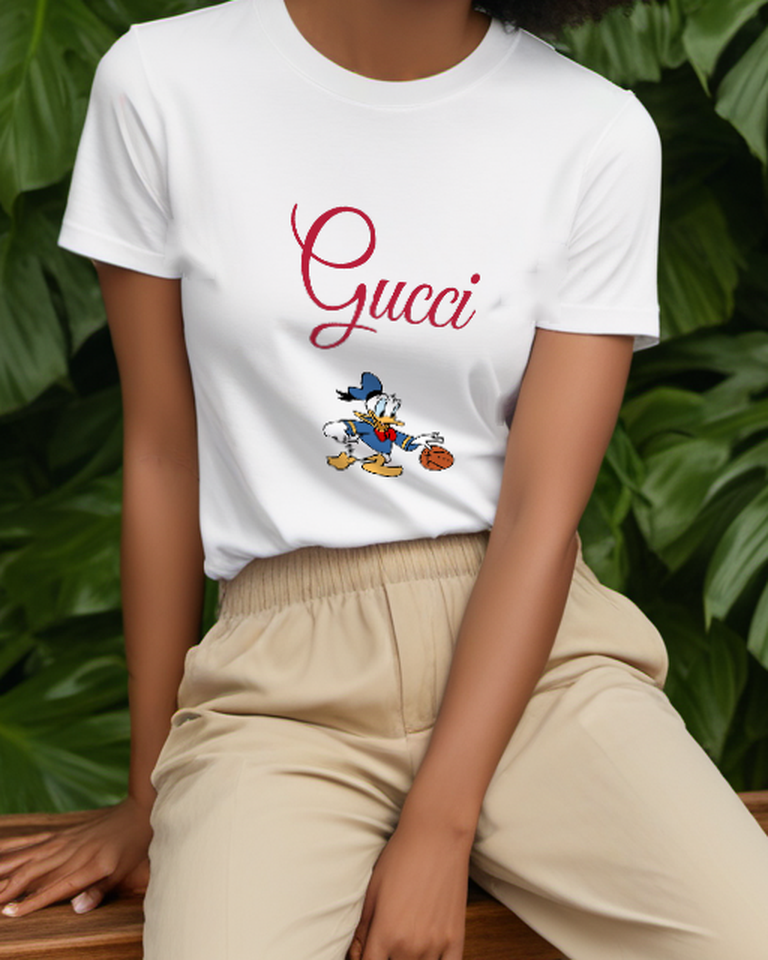 White Donald Duck Dribbling Basketball Graphic T-Shirt - model wearing view