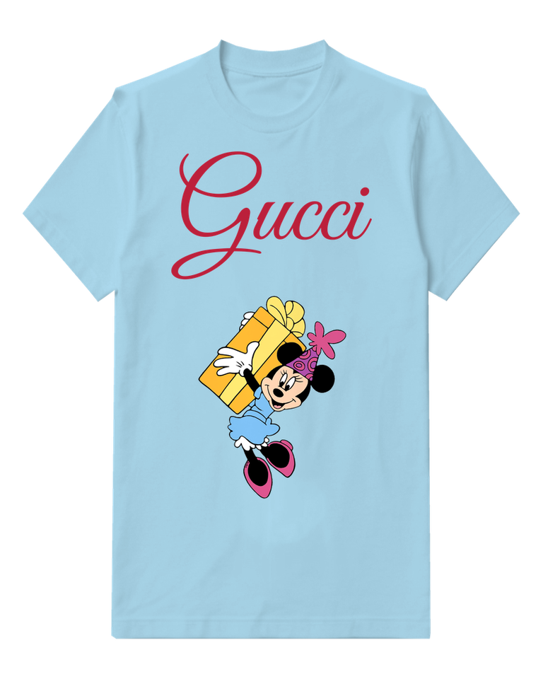 Sky Blue Minnie Mouse Carrying Gift Graphic T-Shirt - front product view