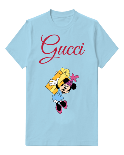 Sky Blue Minnie Mouse Carrying Gift Graphic T-Shirt - front product view