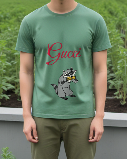 Sage Green Masked Raccoon Graphic T-Shirt - styled view 1