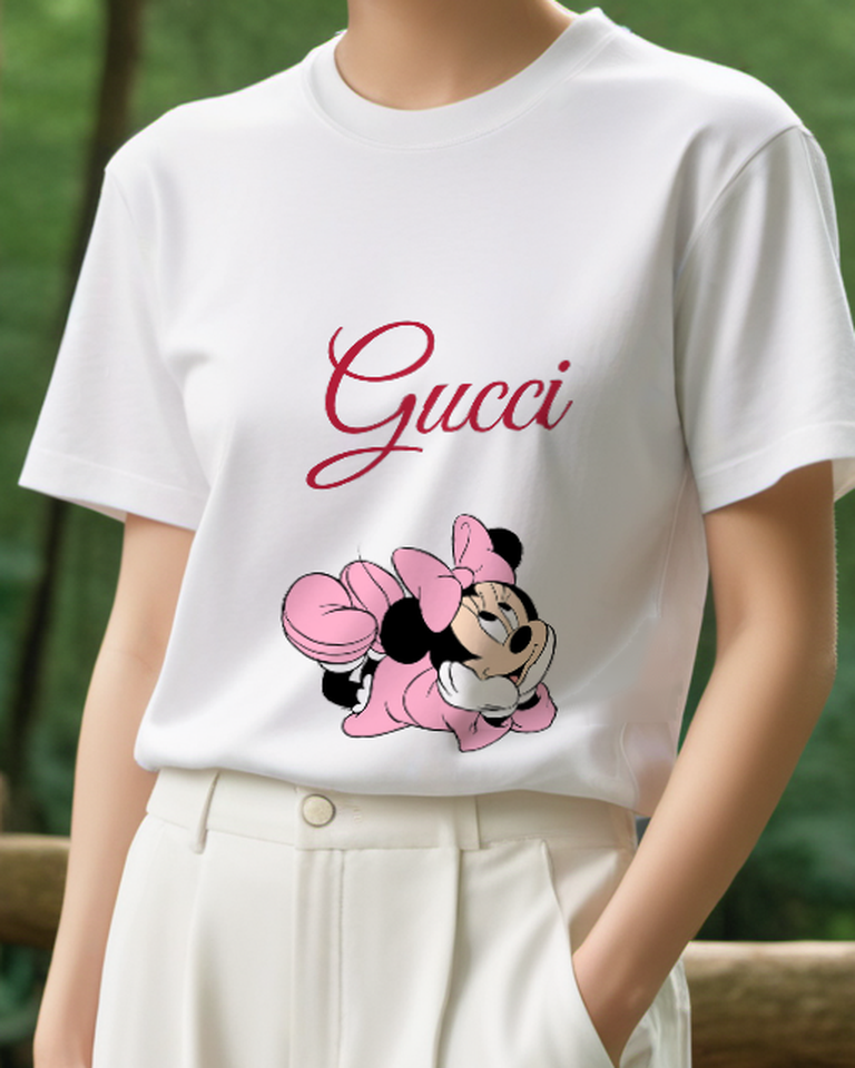 White Minnie Mouse Lying On Back Graphic T-Shirt - model wearing view