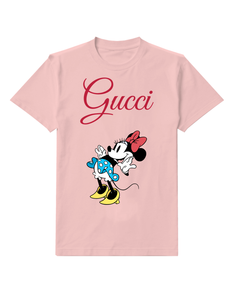 Blush Pink Mouse Blue Polka Dot Bow Graphic T-Shirt - front product view