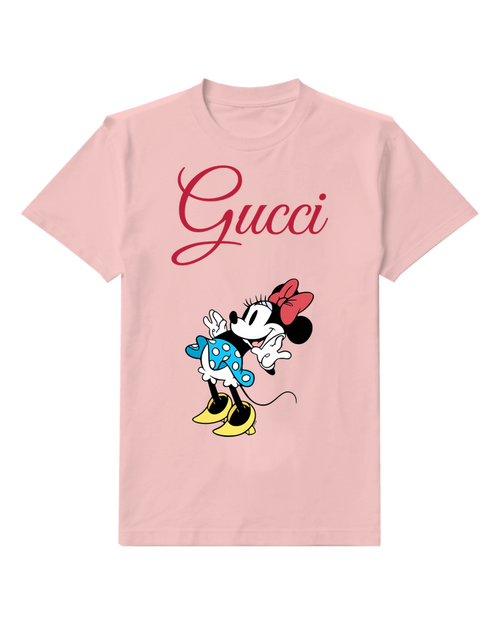 Blush Pink Mouse Blue Polka Dot Bow Graphic T-Shirt - front product view