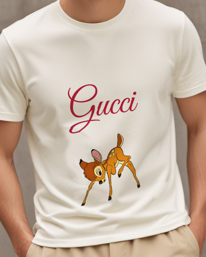 Ivory Bent Leg Spotted Fawn Graphic T-Shirt - model wearing view