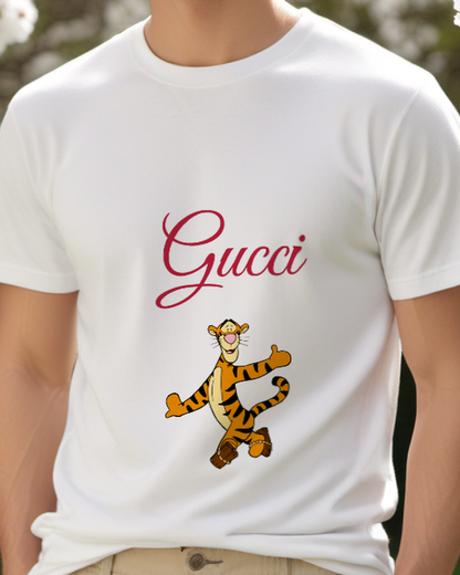 White Arms Out Dancing Tiger Graphic T-Shirt - model wearing view