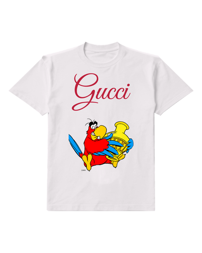 White Red Parrot Holds Golden Urn Graphic T-Shirt - front product view