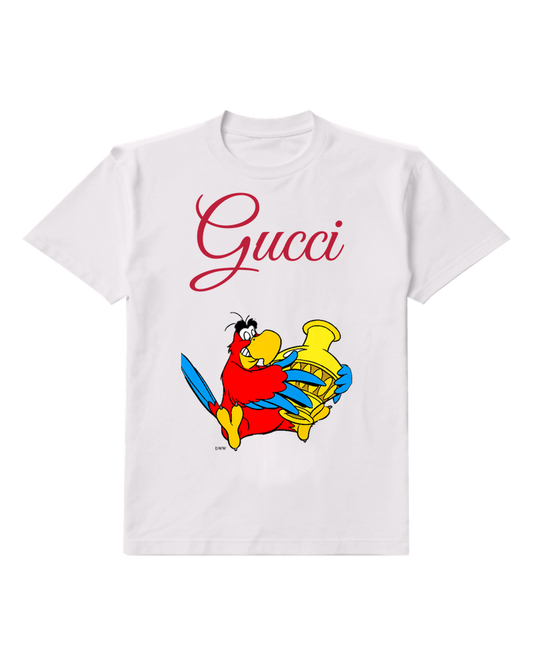 White Red Parrot Holds Golden Urn Graphic T-Shirt - front product view