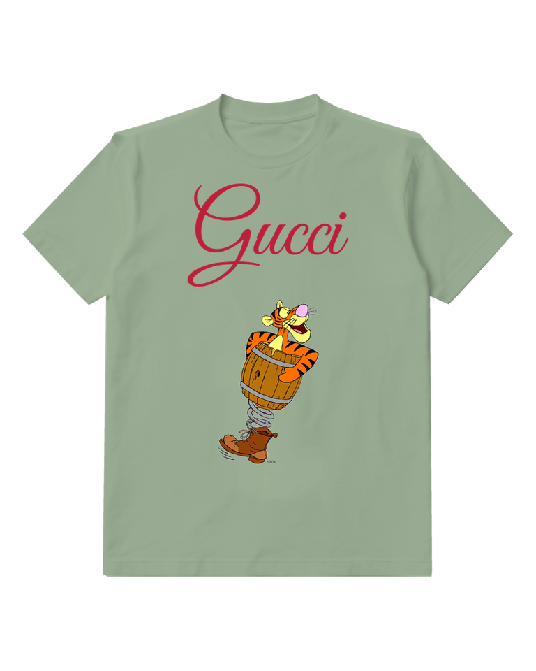 Sage Green Tigger In Barrel Spring Boot Graphic T-Shirt - front product view