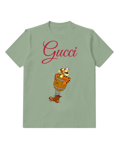 Sage Green Tigger In Barrel Spring Boot Graphic T-Shirt - front product view