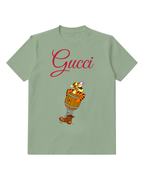 Sage Green Tigger In Barrel Spring Boot Graphic T-Shirt - front product view