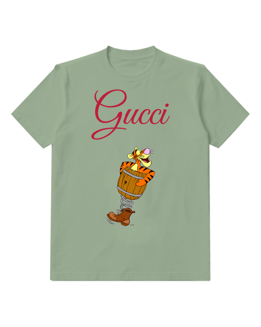 Sage Green Tigger In Barrel Spring Boot Graphic T-Shirt - front product view