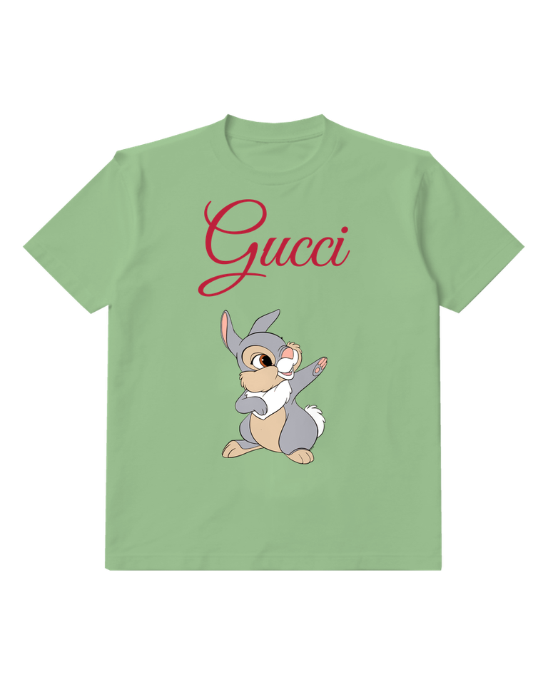 Sage Green Rabbit Pink Blossom Graphic T-Shirt - front product view