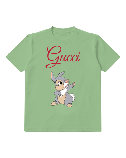 Sage Green Rabbit Pink Blossom Graphic T-Shirt - front product view