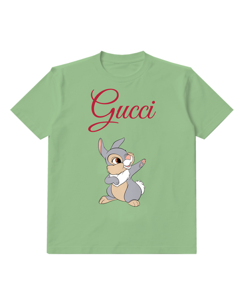Sage Green Rabbit Pink Blossom Graphic T-Shirt - front product view