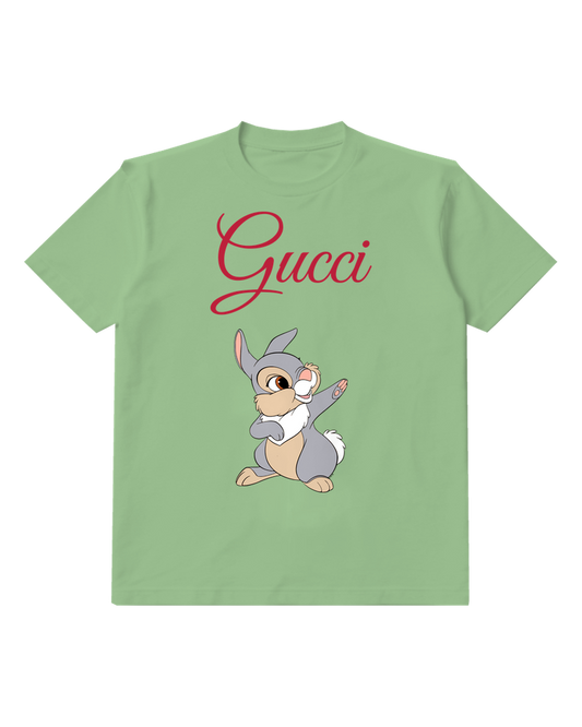 Sage Green Rabbit Pink Blossom Graphic T-Shirt - front product view