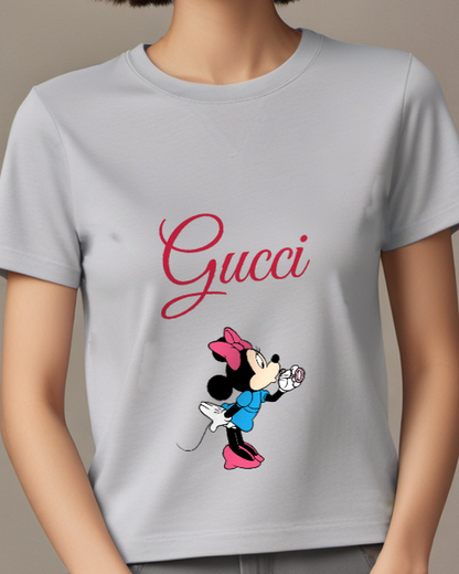 Light Gray Minnie Mouse Holding Bubble Wand Graphic T-Shirt - model wearing view