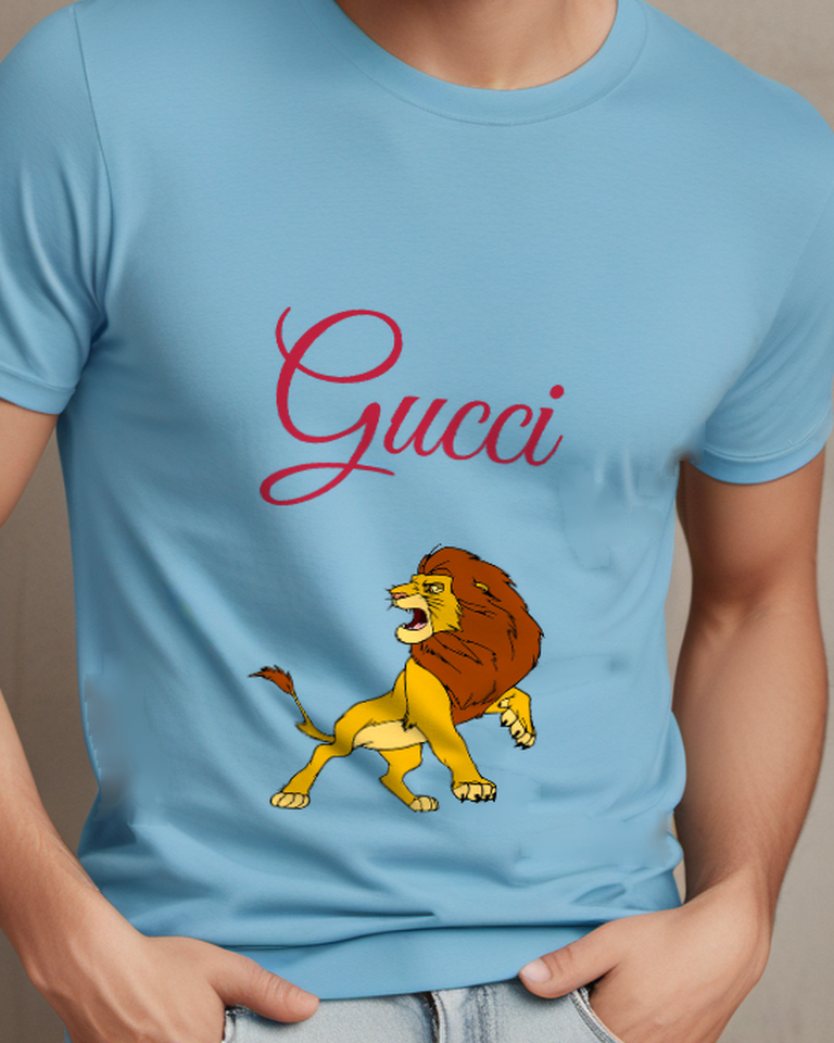 Sky Blue Mufasa Roaring In Aggressive Stance Graphic T-Shirt - model wearing view