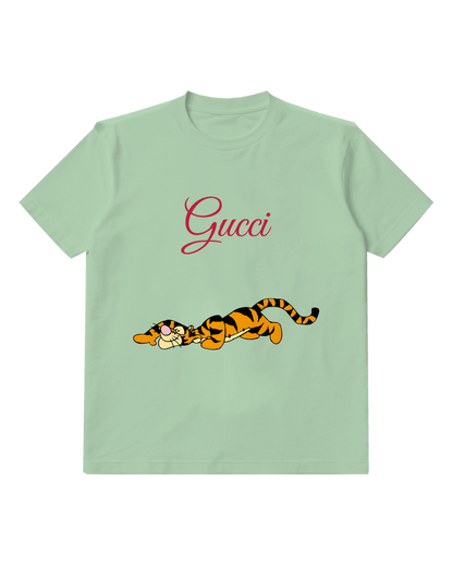 Sage Green Tigger Reclining With Closed Eyes Graphic T-Shirt - front product view