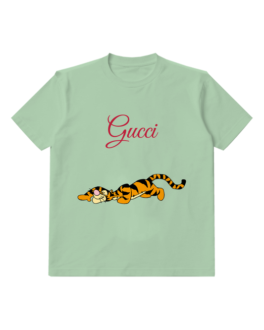 Sage Green Tigger Reclining With Closed Eyes Graphic T-Shirt - front product view