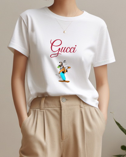 White Goofy Singing With Arms Outstretched Graphic T-Shirt - model wearing view