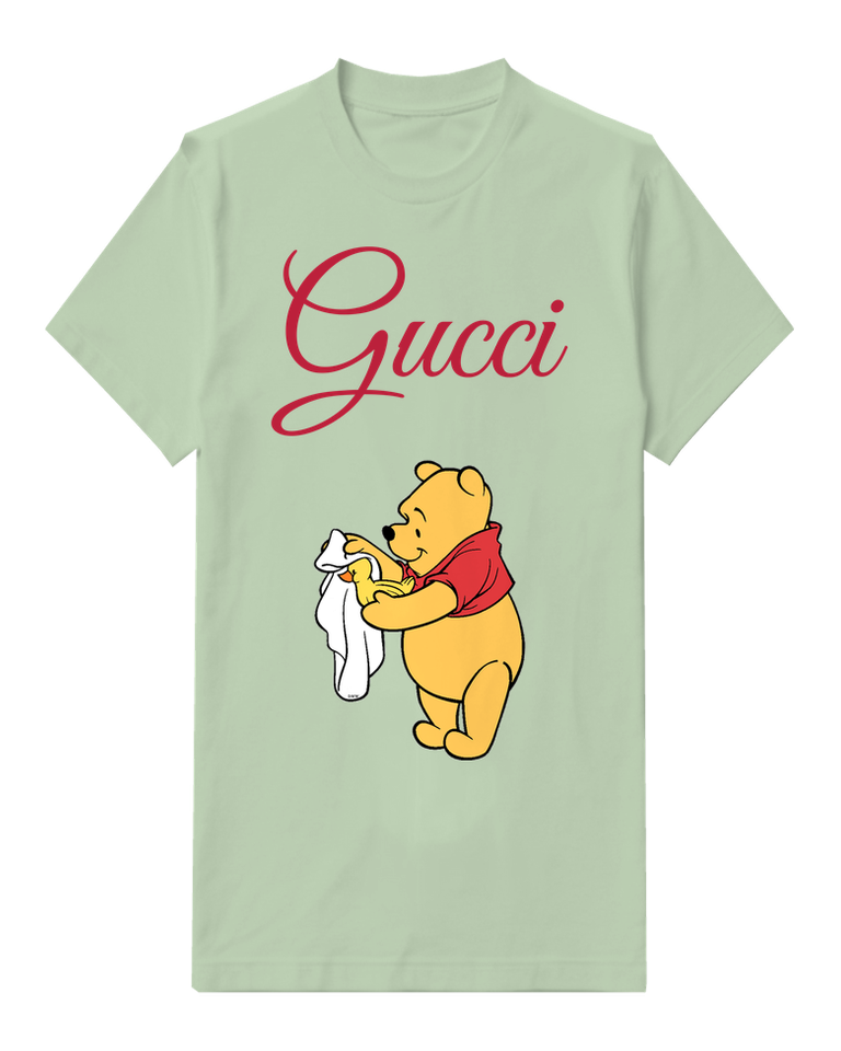 Sage Green Winnie The Pooh Holds Duckling In Towel Graphic T-Shirt - front product view