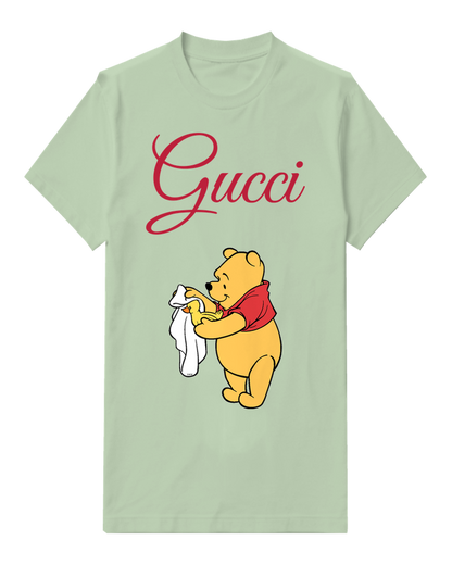 Sage Green Winnie The Pooh Holds Duckling In Towel Graphic T-Shirt - front product view