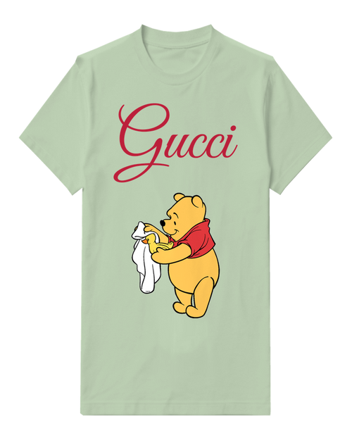 Sage Green Winnie The Pooh Holds Duckling In Towel Graphic T-Shirt - front product view