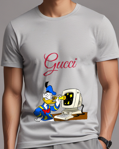 Light Gray Duck At Desktop Computer Graphic T-Shirt - model wearing view