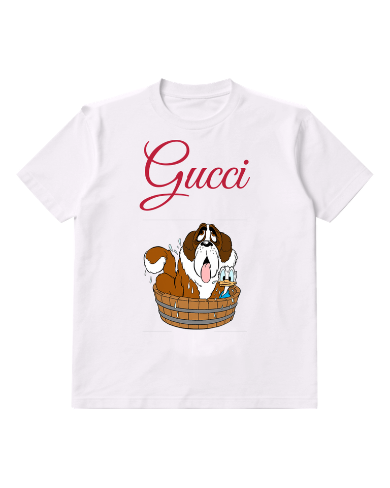 White Bernard Dog In Wooden Tub Graphic T-Shirt - front product view