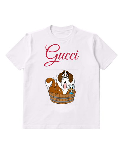 White Bernard Dog In Wooden Tub Graphic T-Shirt - front product view