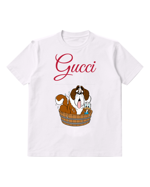 White Bernard Dog In Wooden Tub Graphic T-Shirt - front product view