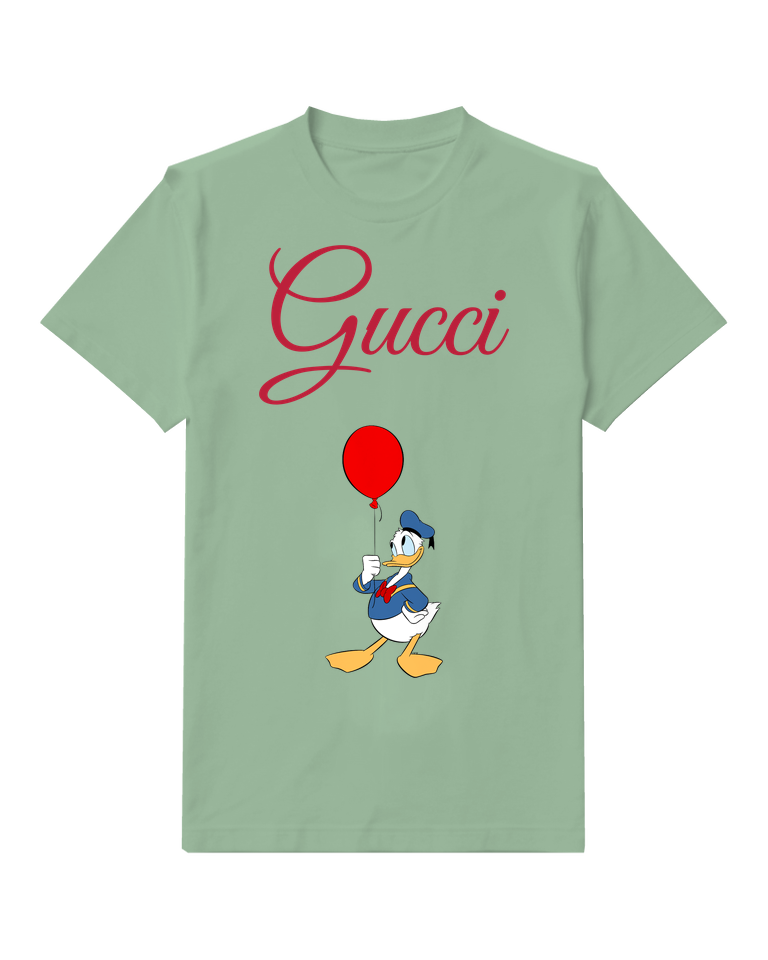 Sage Green Donald Duck Holding Red Balloon Graphic T-Shirt - front product view