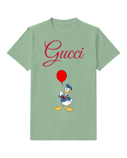 Sage Green Donald Duck Holding Red Balloon Graphic T-Shirt - front product view