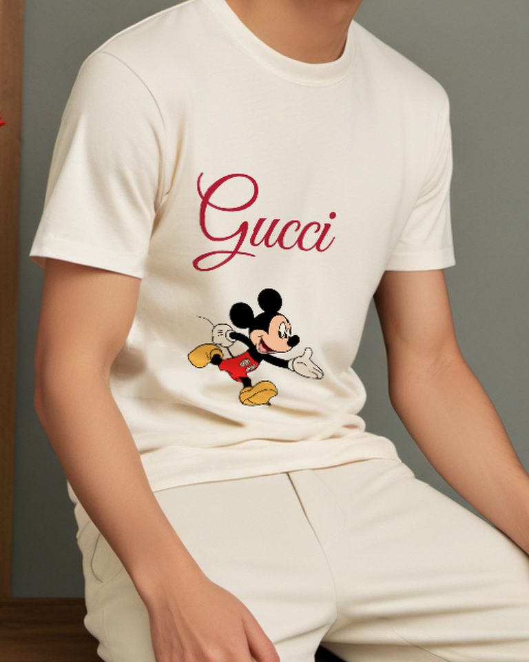 Ivory Mickey Mouse Running Forward Graphic T-Shirt - model wearing view