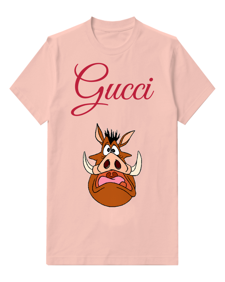 Blush Pink Pumbaa Wide Eyed Open Mouthed Yell Graphic T-Shirt - front product view