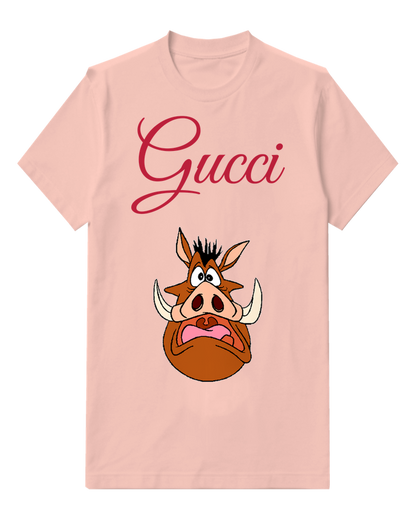 Blush Pink Pumbaa Wide Eyed Open Mouthed Yell Graphic T-Shirt - front product view
