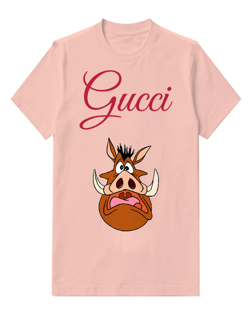 Blush Pink Pumbaa Wide Eyed Open Mouthed Yell Graphic T-Shirt - front product view
