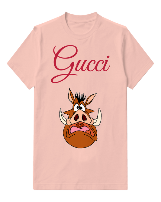 Blush Pink Pumbaa Wide Eyed Open Mouthed Yell Graphic T-Shirt - front product view