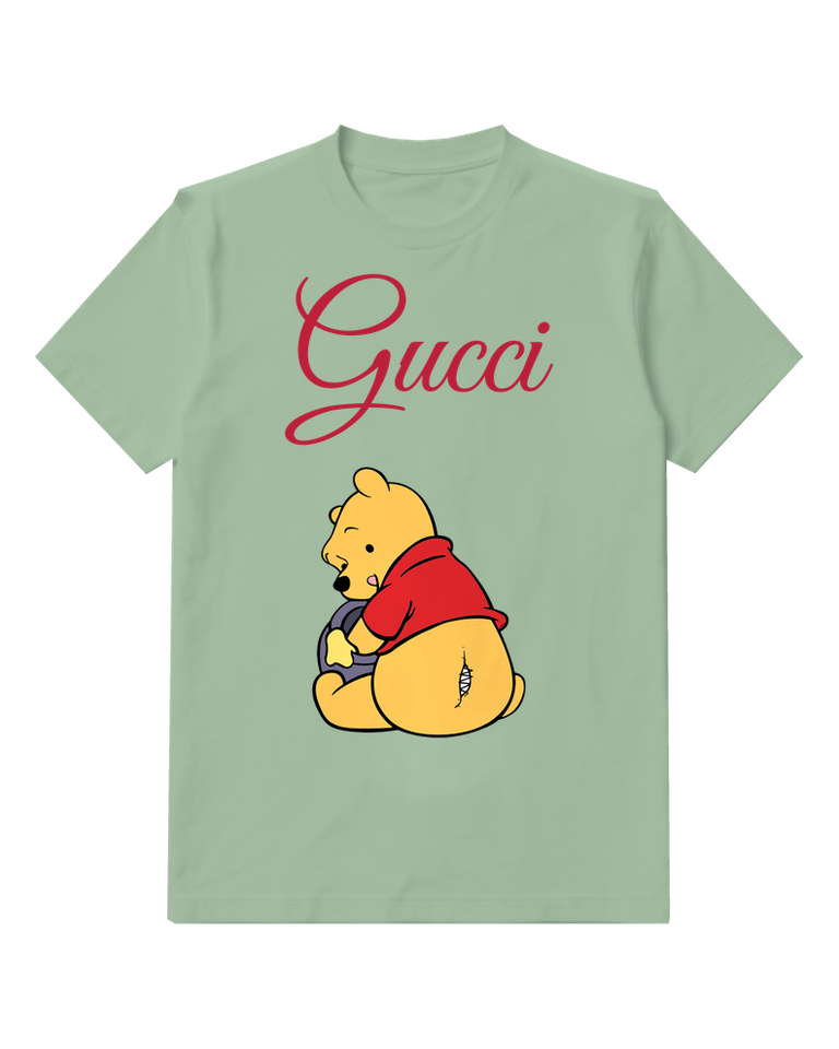 Sage Green Winnie The Pooh Sitting Back To Camera Graphic T-Shirt - front product view