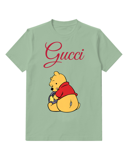 Sage Green Winnie The Pooh Sitting Back To Camera Graphic T-Shirt - front product view
