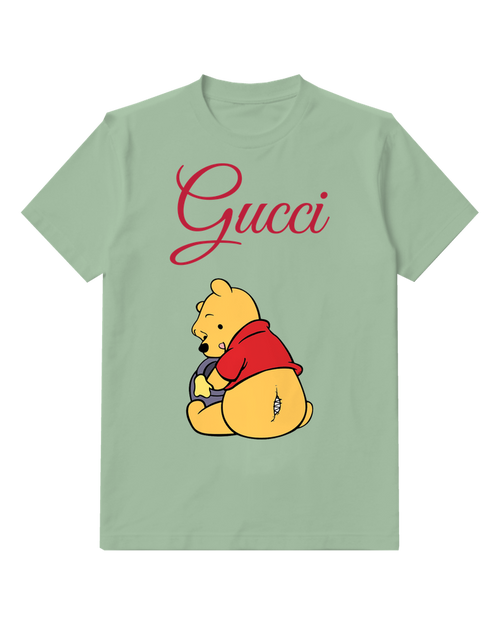 Sage Green Winnie The Pooh Sitting Back To Camera Graphic T-Shirt - front product view