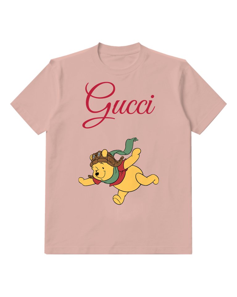 Blush Pink Winnie The Pooh Flying In Aviator Gear Graphic T-Shirt - front product view